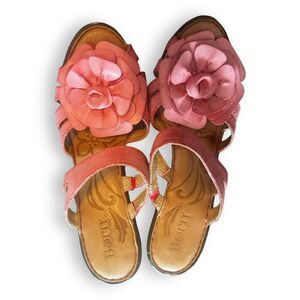Born Sandals Flower Cone Heel Strappy Platform Slip On Leather Pink Size 8/39
